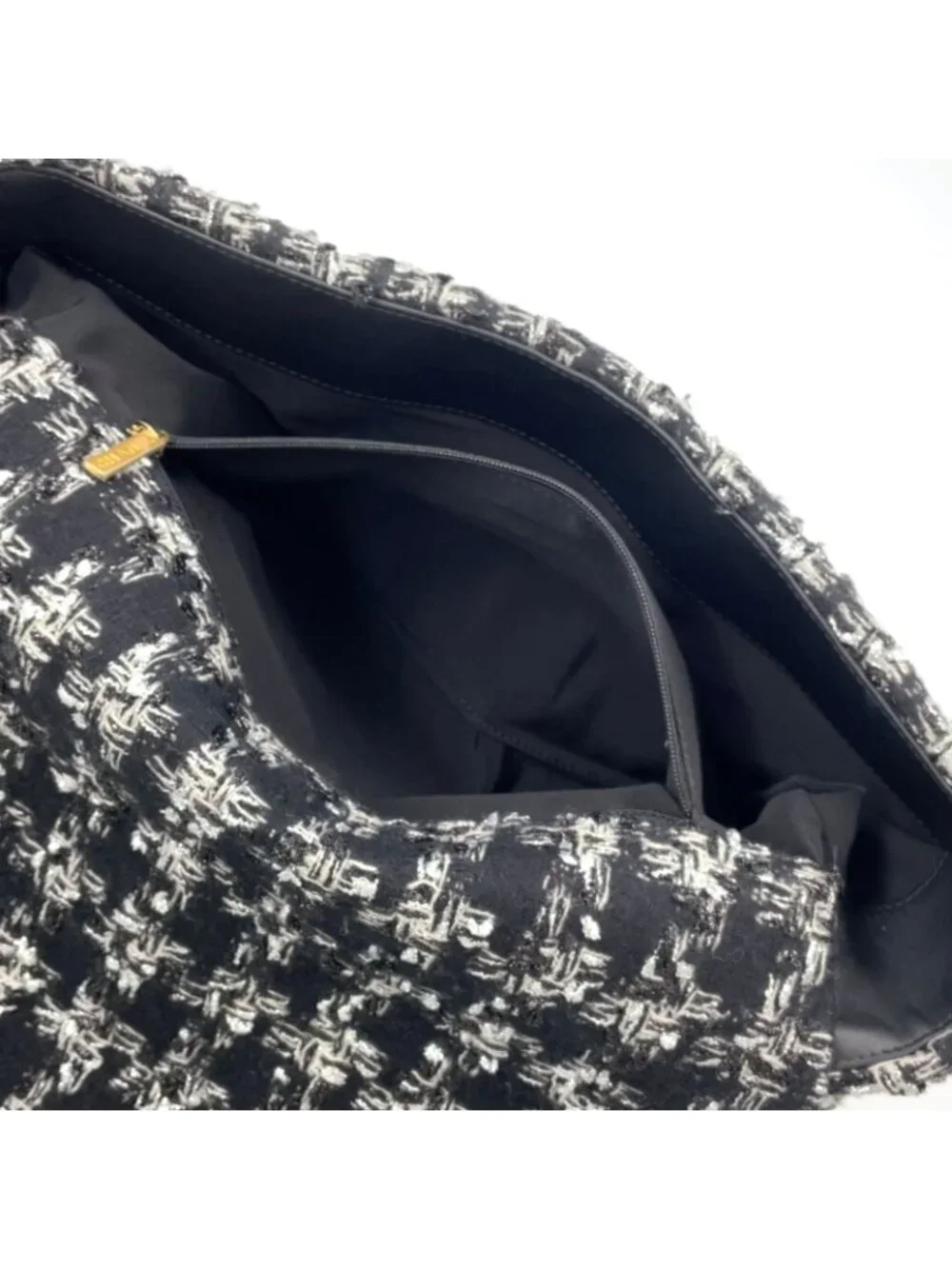 Chanel CC Logo Handle Leather Tweed Black Shoulder Bag Gold